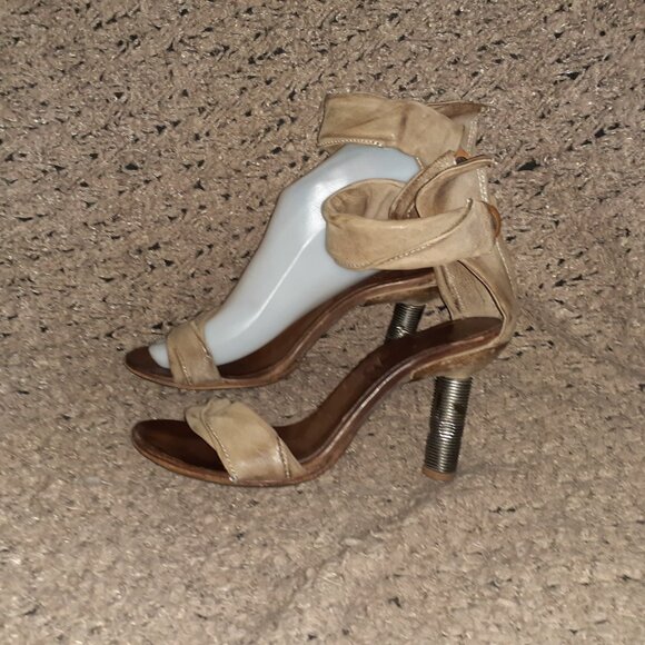 A.S.98 STEAMPUNK-Distressed Tan Leather-Ankle Wrap-Back Zip-Metal Screw Heel-Sz - Picture 2 of 10
